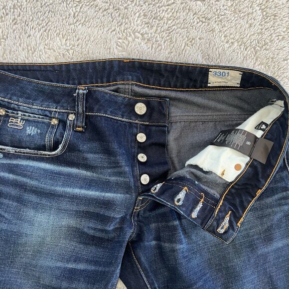 G-Star Raw Men’s 3301 Low Tapered Jeans 36X32 Blue Button Fly 50779-5490-4442 - Picture 4 of 6